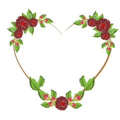 Poster - flowers and leaves nature frame shaped heart romantic, painting design