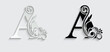 letter A. flower letters. Vintage ornament initial Alphabet. Logo vector	
