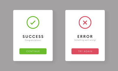 Success and Error message ui banner vector design. Yes and not interface elements. Check mark and crest icons. Approved and Rejected UX web elements.