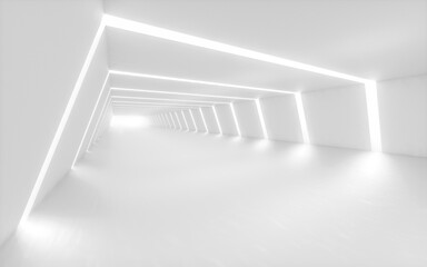 Sticker - White tunnel with light in the end, 3d rendering.