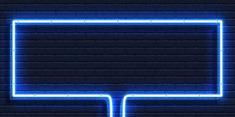 Wall Mural - Vector realistic isolated neon sign of blue rectangle frame for template and layout on the wall background.