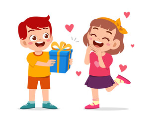 Canvas Print - cute boy give present to little girl for celebrate birthday