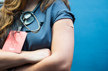 female healthcare worker received the coronavirus vaccine