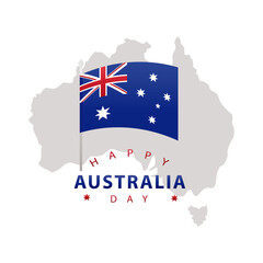 Wall Mural - happy australia day lettering with flag and map