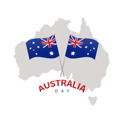 Canvas Print - happy australia day lettering with flags and silhouette of map