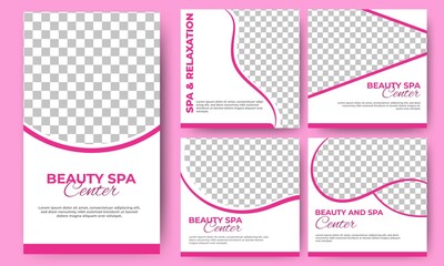 Set of Editable square banner template. Spa and massage social media post with a white background color. Suitable for social media feed, story, and banner. Flat design vector with a photo collage.