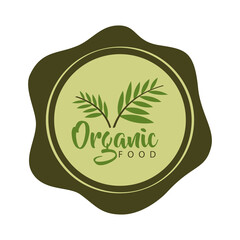 Poster - organic food, label with branches and leaves on white background