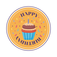 Poster - happy birthday badge circle with delicious cupcake