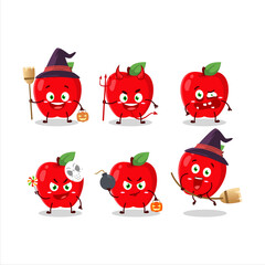 Canvas Print - Halloween expression emoticons with cartoon character of new red apple