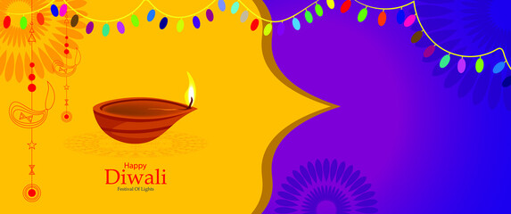 Happy Diwali festival of India with Diya background poster vector illustration.