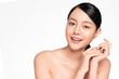 © kitthanes  - Beautiful young asian woman with clean fresh skin on white background, Face care, Facial treatment, Cosmetology, beauty and spa, Asian women portrait