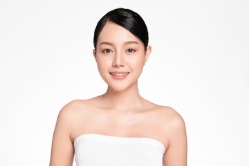 Beautiful young asian woman with clean fresh skin on white background, Face care, Facial treatment, Cosmetology, beauty and spa, Asian women portrait