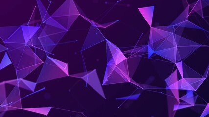 Wall Mural - Data technology and scientific illustration. Abstract motion background of connected dots and lines. 3d rendering. Seamless loop. 4K