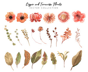 Copper and Terracotta Color Florals Vector Collections