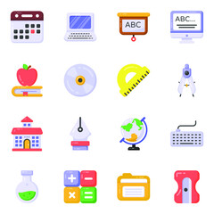 
Pack of Education Equipment Flat Icons 
