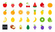 Set of vector flat color icons. Collection of fruits and berries. Modern minimalistic design