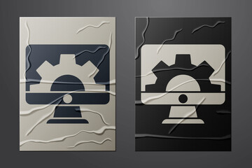 White Software, web development, programming concept icon isolated on crumpled paper background. Programming language and program code on screen monitor. Paper art style. Vector.