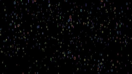 binary digital paticle matrix colorful random number motion abstract technology background on black screen