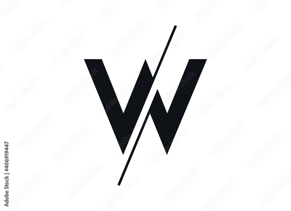 Letter W logo design in a moden geometric style with cut out slash and ...