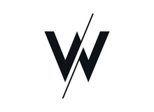 Letter W Logo Design In A Moden Geometric Style With Cut Out Slash And Lines. Vector