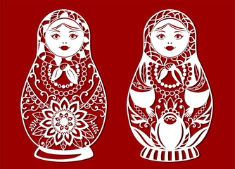 Matryoshka on red background for laser cutting. Russian folk symbol. Vector Illustration