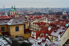 Prague, Czech Republic - January 7 2021: Panorama View Of Historical Centra Of Prague From The Prague Castle Area                                                      