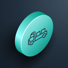 Wall Mural - isometric line pickup truck icon isolated on black background. turquoise circle button. vector.