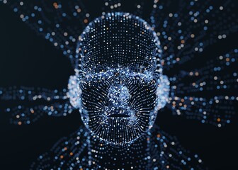 Wall Mural - 3d human head consisting of digital mesh. virtual reality concept. 3d render / rendering