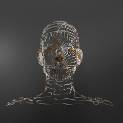 Wall Mural - 3d human head consisting of wires. virtual reality concept. 3d render / rendering