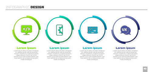 Set Front end development, Web, UI or UX design and . Business infographic template. Vector.