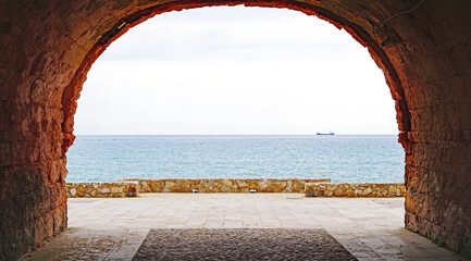 Wall Mural - Playa y pueblo de Altafulla, Tarragona, Catalunya, España, Europa