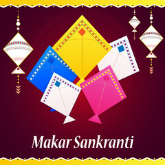 Wall Mural - vector illustration of Happy Makar Sankranti holiday India festival background