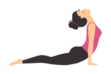 Sticker - Girl Doing Yoga Exercise, Slim Sporty Young Woman Practicing Upward Facing Dog Yoga Pose Flat Style Vector Illustration