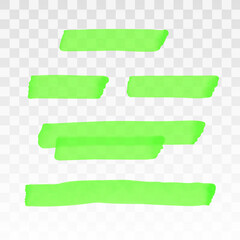 Wall Mural - Green highlighter transparent brush lines set. Marker highlight underline stripes isolated on transparent background. Vector hand drawn graphic stylish element