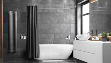 Blank Black Opened Shower Curtain Mockup, Front View