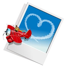 Wall Mural - Valentines Card with Cartoon airplane