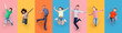 © Prostock-studio - Happy Diverse Kids Jumping Posing Over Different Colorful Backgrounds, Collage