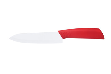 Ceramic knife with Red color handle isolated on white background.