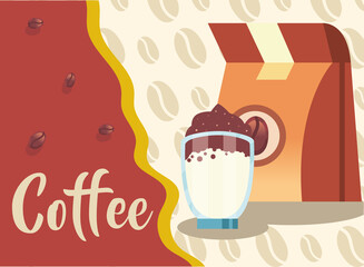 Poster - coffee bag and glass vector design