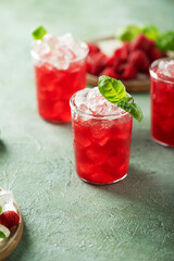 Canvas Print - Fresh raspberry cocktail with basil