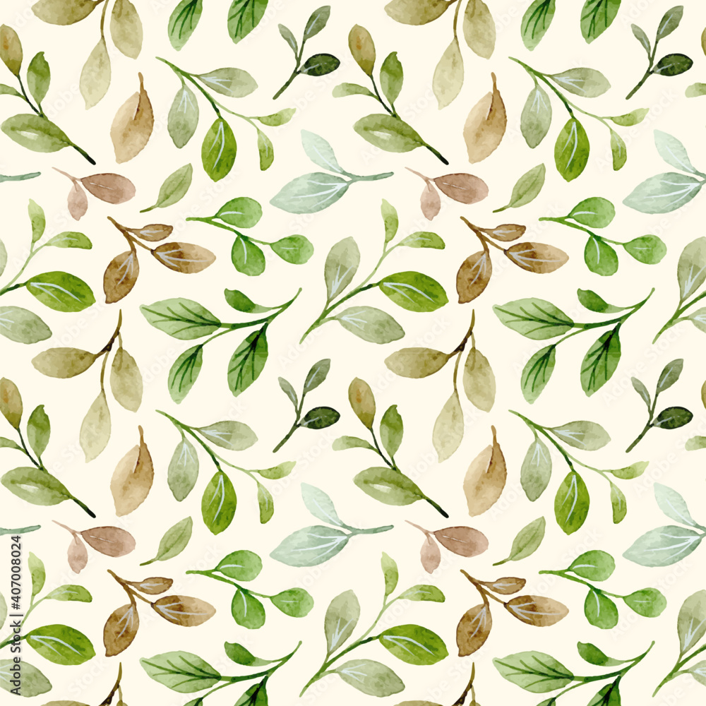 Seamless pattern of green leaves watercolor Stock Vector | Adobe Stock