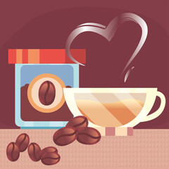 Poster - coffee jar cup and beans vector design