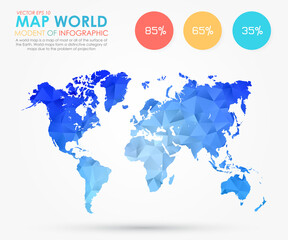 Sticker - Infographics - Polygonal abstract blue world map on white background. Vector illustration eps 10.