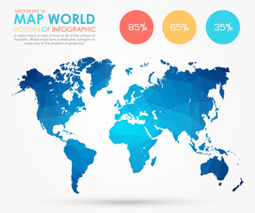 Infographics - Polygonal abstract blue world map on white background. Vector illustration eps 10.