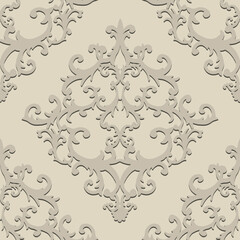 Wall Mural - Seamless baroque style damask ornamental pattern. Paper cut art craft beige texture