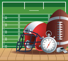 Wall Mural - american football camp with chronometer and helmet