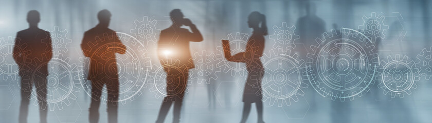 Wall Mural - Business Solutions for Success and Strategy. Gear Mixed Media concept.