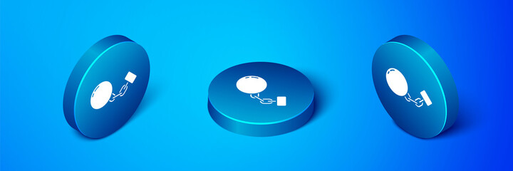 Sticker - Isometric Ball on chain icon isolated on blue background. Blue circle button. Vector.