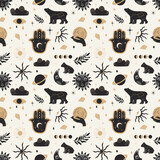 Seamless pattern of Mystical and Astrology objects in boho style. Trendy vector illustration.