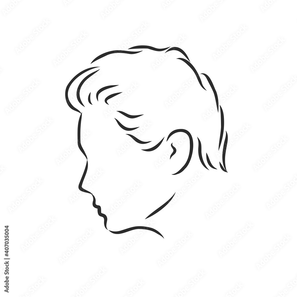 Outline side profile of a human male head. male profile vector sketch illustration